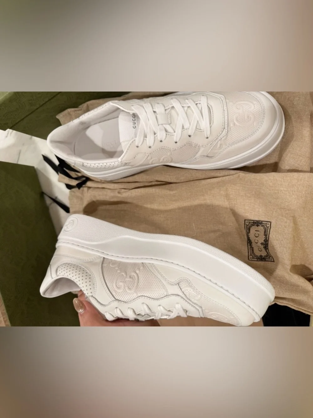 Gucci Off-White Leather Platform Sneakers - Picture 4 of 5